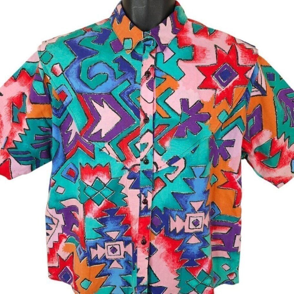 Rafter JX Western Shirt Womens Size XL Vintage 80s 90s Southwestern Made In USA